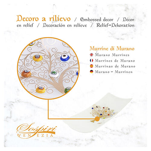 Svuotatasche bianco murrine vetro di Murano e Albero della Vita 5x15x30cm 5