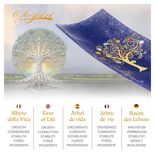 Blue Murano murrine glass trinket tray with Tree of Life, 2x6x12 in 2