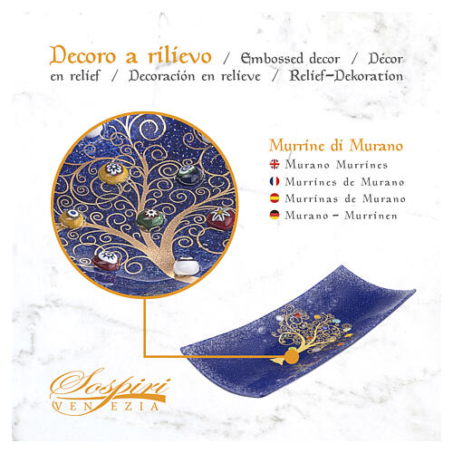 Blue Murano murrine glass trinket tray with Tree of Life, 2x6x12 in 5