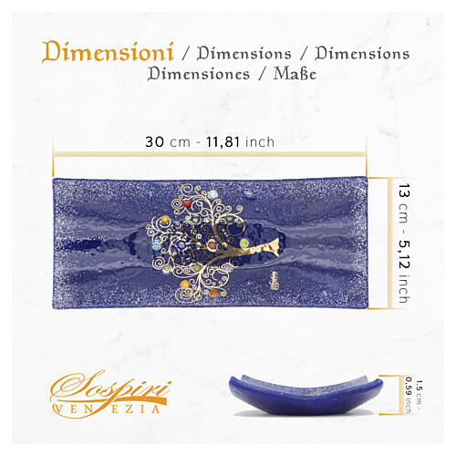 Vide-poches bleu en verre de Murano avec murrines et Arbre de Vie 5x15x30 cm 4