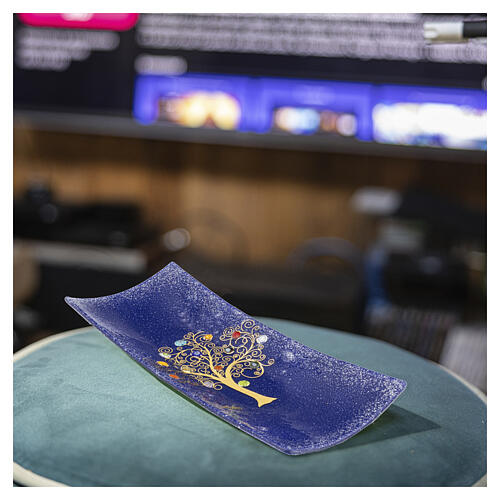 Talerzyk z murrinami ze szkła Murano, niebieski, z motywem Drzewa Życia, 5 × 15 × 30 cm 3