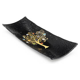 Black Murano glass valet tray, Tree of Life with multicoloured murrine, 2x6x12 in