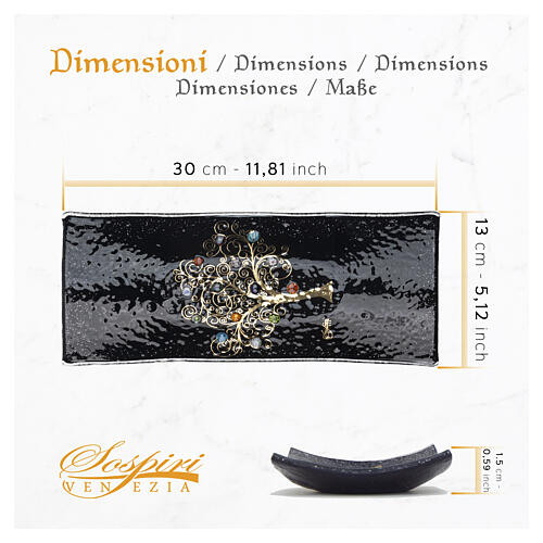 Vide‑poche noir en verre de Murano murrines Arbre de Vie 5x15x30 cm 4