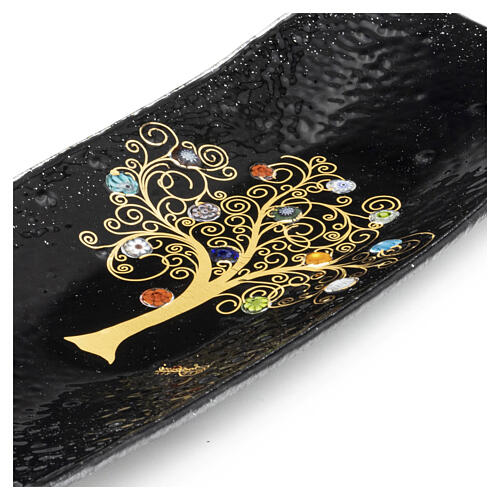 Vide‑poche noir en verre de Murano murrines Arbre de Vie 5x15x30 cm 6
