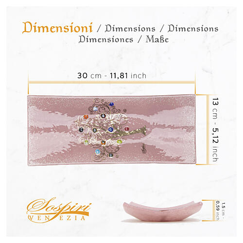 Vide-poche en verre rose avec Arbre de Vie et murrines de Murano 5x15x30 cm 4
