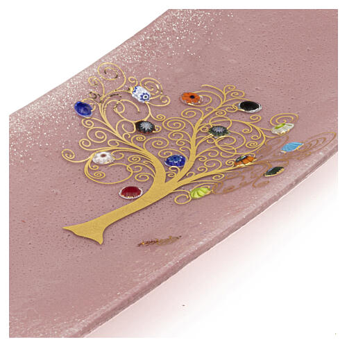 Pink Glass Trinket Tray with Tree of Life and Murano Murrine, 5x15x30 cm 6