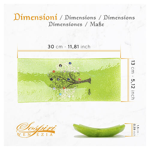Vaciabolsillos verde con Árbol de la Vida murrinas vidrio de Murano 5x15x30 cm 4