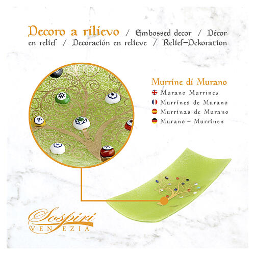 Vaciabolsillos verde con Árbol de la Vida murrinas vidrio de Murano 5x15x30 cm 5
