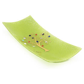 Green Catchall Tray with Tree of Life and Murano Murrine Glass, 5x15x30 cm
