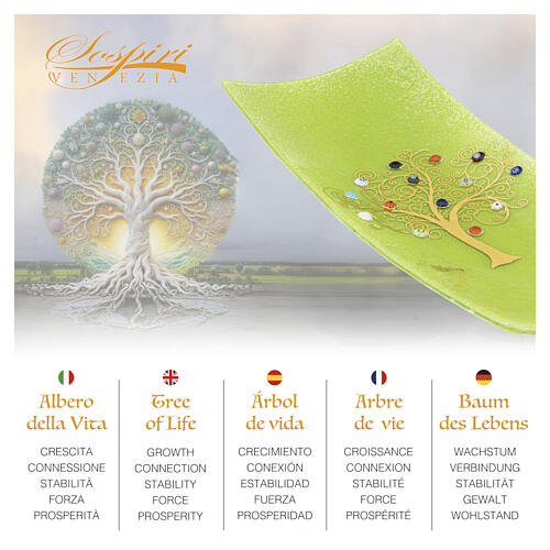 Green Catchall Tray with Tree of Life and Murano Murrine Glass, 5x15x30 cm 2