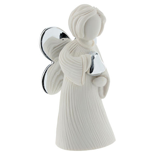 White angel figurine with heart and silver wings, 12 cm 3