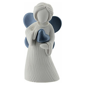 Angioletto decorativo resina bianca 12 cm dettagli blu lucidi