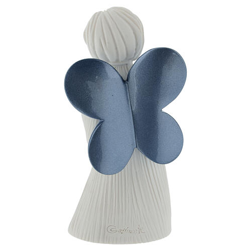 Angioletto decorativo resina bianca 12 cm dettagli blu lucidi 4