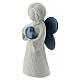 Anjinho decorativo resina branca 12 cm detalhes azuis brilhantes s2
