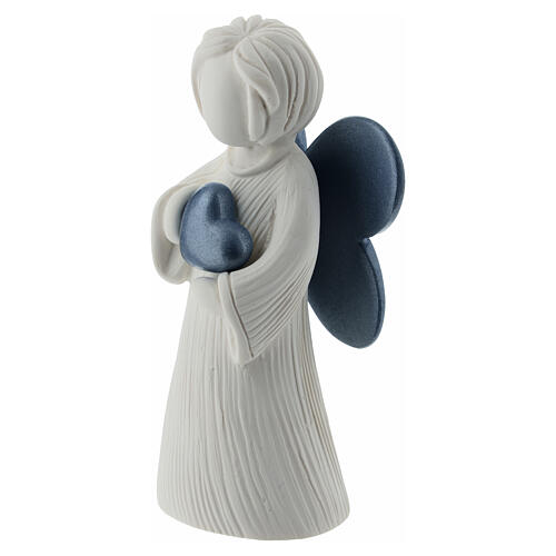 Decorative angel figurine in white resin 12 cm with glossy blue details 2