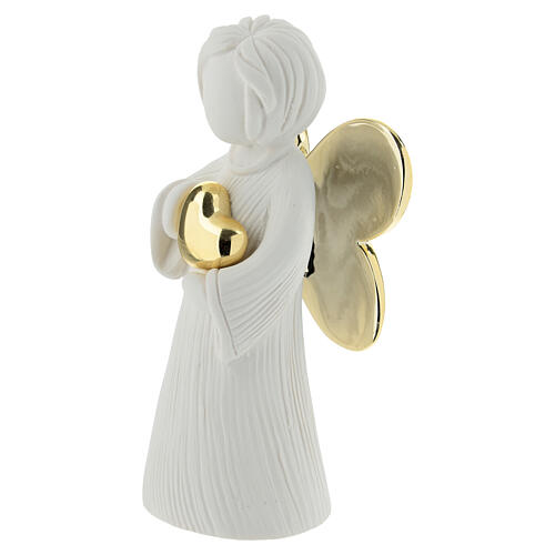 Figurka aniołka z białej żywicy, 12 cm, złote lustrzane wykończenie 2