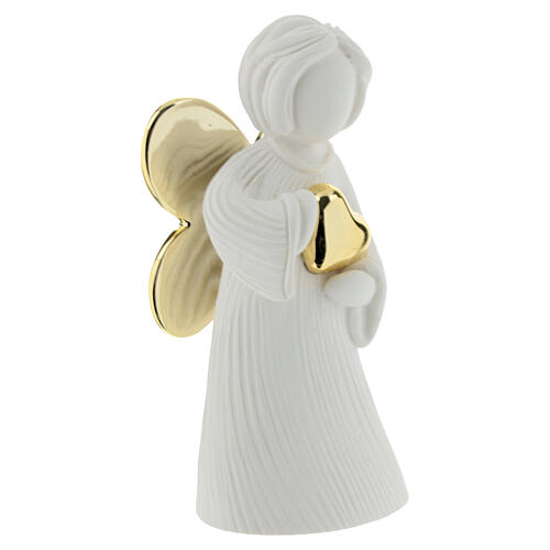Estatueta anjinho em resina branca 12 cm acabamento dourado efeito espelho 3