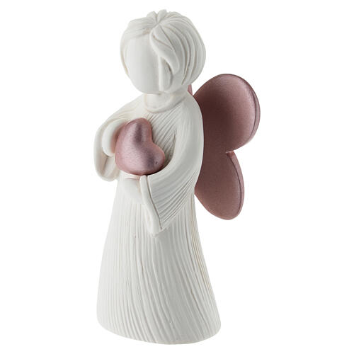 Angelito resina blanca 12 cm corazón y alas rosa brillante 2