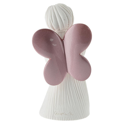 Angioletto resina bianca 12 cm cuore e ali rosa lucido 4