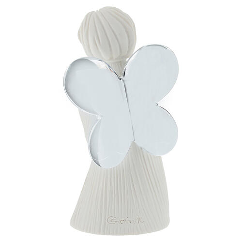 Statuette ange moderne blanc 12 cm avec étoile et ailes argentées 4