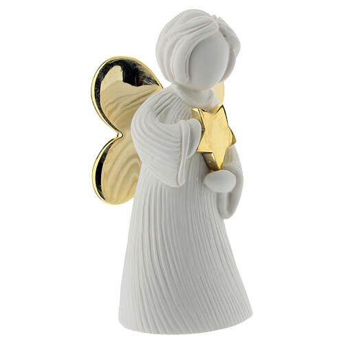 Stylized white resin angel with gold star and wings, 12 cm 3
