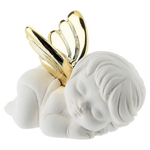 Estatueta anjo adormecido asas douradas 5 cm 2