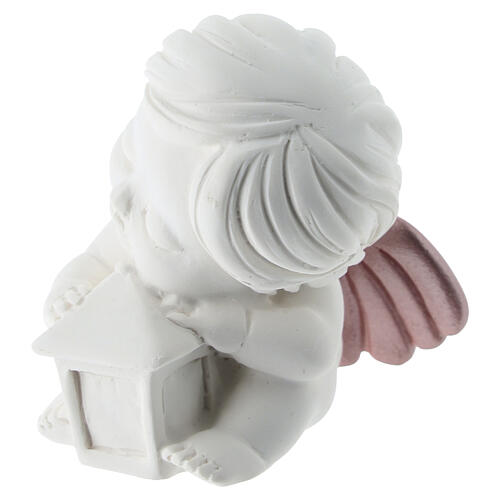 Angel with pink wings and lantern, 4 in, resin 3