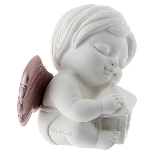 Aniołek z różowymi skrzydłami i latarenką, 10 cm, żywica 2