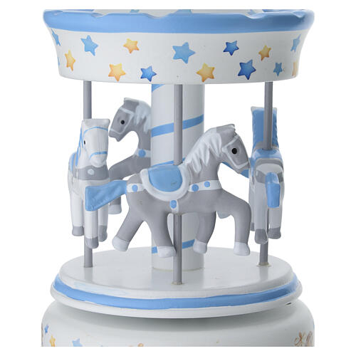 Blue carousel music box favour for baptism by Bagutta, 8x4 in 3