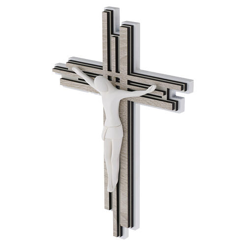 Stylised modern elm wood wall cross, dove-coloured, 10x7 in 2