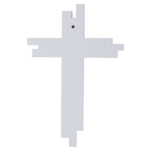 Stylised modern elm wood wall cross, dove-coloured, 10x7 in 3