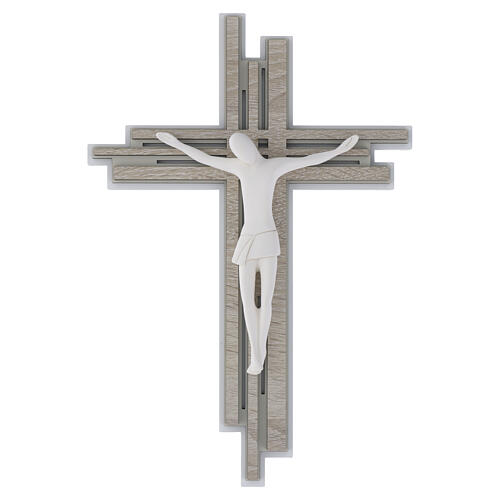 Cruz de madera de olmo estilizada moderna 25x20 cm color gris ceniciento 1