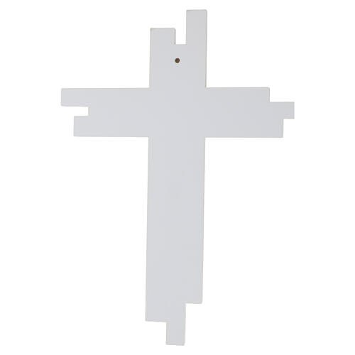 Cristo estilizado plateado sobre cruz madera perforada 40x30 cm 3