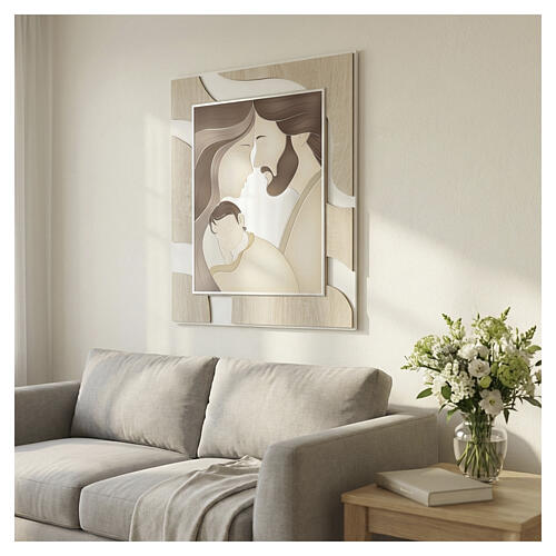 Painel com moldura Sagrada Família prata bilaminada 55x45 cm 2