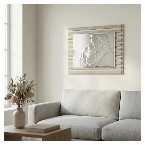 Sagrada Família estilizada horizontal 35x45 cm prata bilaminada acabamento areia 2