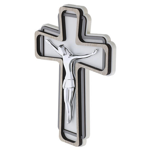 Wood crucifix with silvered metal body, 25x15 cm 2