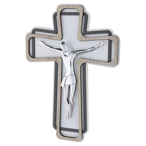 Stylized Silver Christ on Wooden Wall Cross, 35x25 cm 2