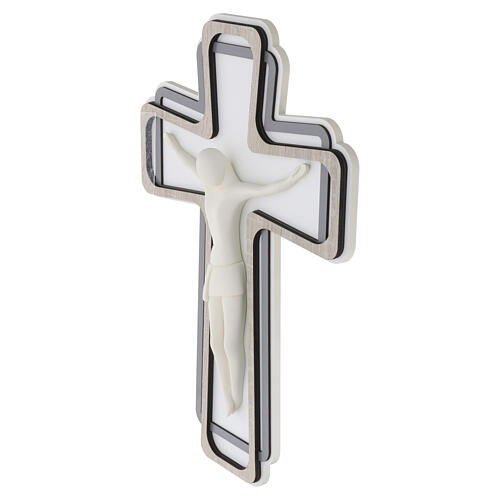 Crucifix mural en bois avec Christ stylisé blanc 45x35 cm 3