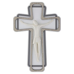 Crocifisso da parete legno Cristo stilizzato color bianco 45x35 cm