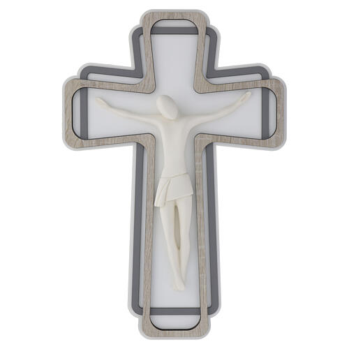 Crocifisso da parete legno Cristo stilizzato color bianco 45x35 cm 1