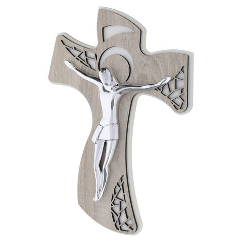 Tau de pared de madera Cristo estilizado plateado 35x25 cm 2