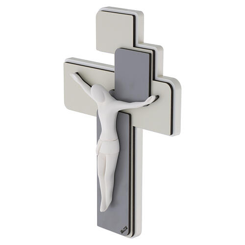 Modern wooden crucifix with stylised white Christ, 9x6 in 2