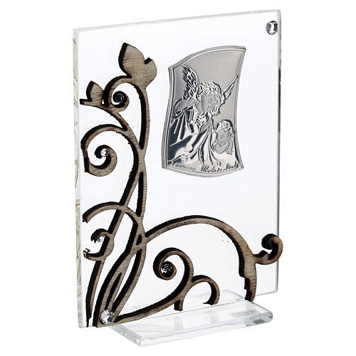 Quadretto vetro con bilaminato argento Angelo Custode 10x7 cm 3