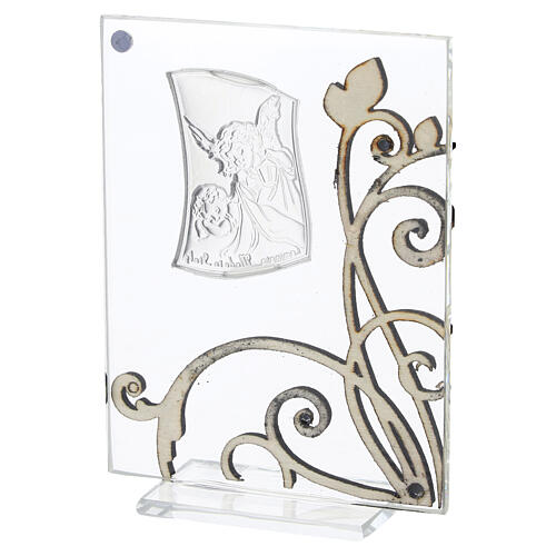 Quadretto vetro con bilaminato argento Angelo Custode 10x7 cm 4
