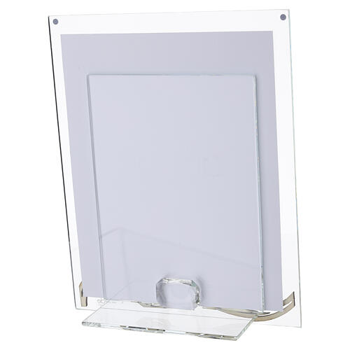 Portafoto bomboniera Battesimo vetro e bilaminato con decoro legno 25x20 cm 4