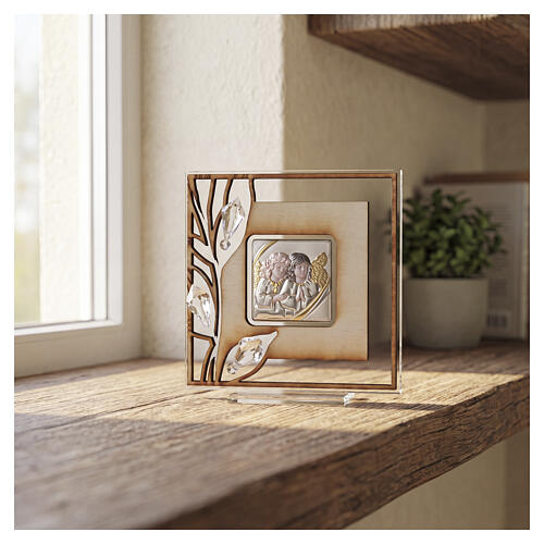 Quadro linea Genuine con angeli argento cornice legno 9x9 cm 2