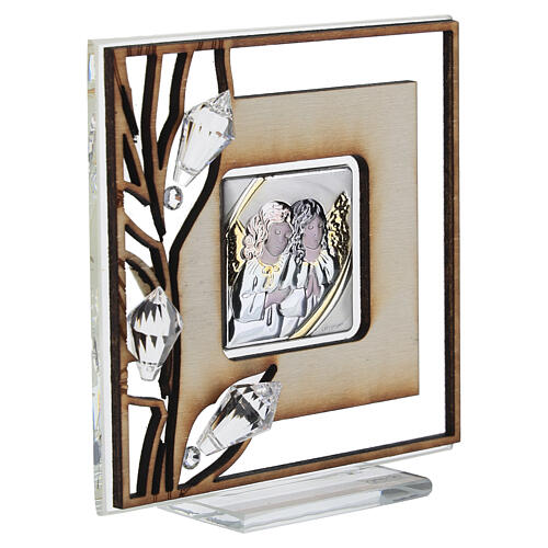 Quadro linea Genuine con angeli argento cornice legno 9x9 cm 3