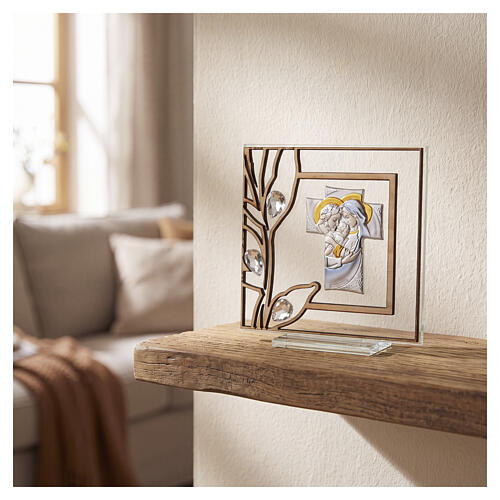 Quadro vetro con bilaminato Sacra Famiglia 10x10 cm mod. Royal 2
