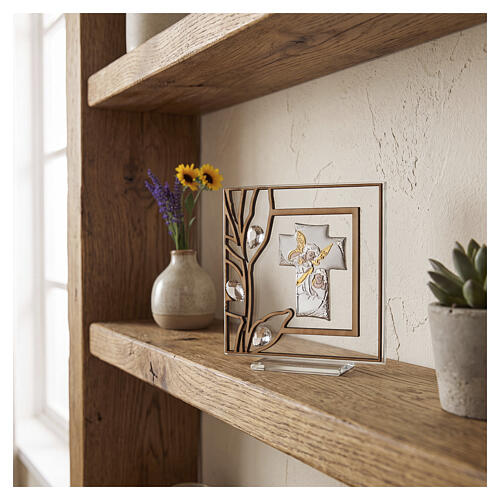 Quadretto Royal Angelo Custode cornice legno e bilaminato 10x10 cm 2