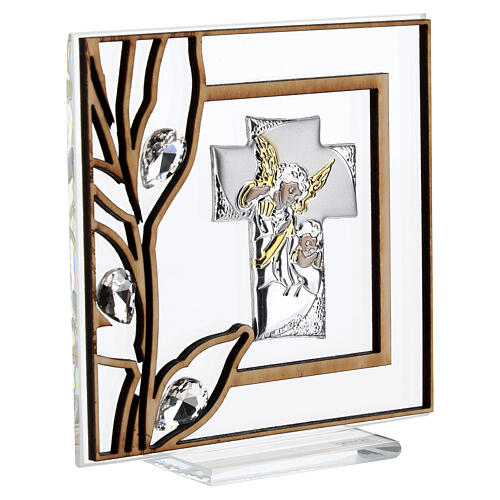 Quadretto Royal Angelo Custode cornice legno e bilaminato 10x10 cm 3